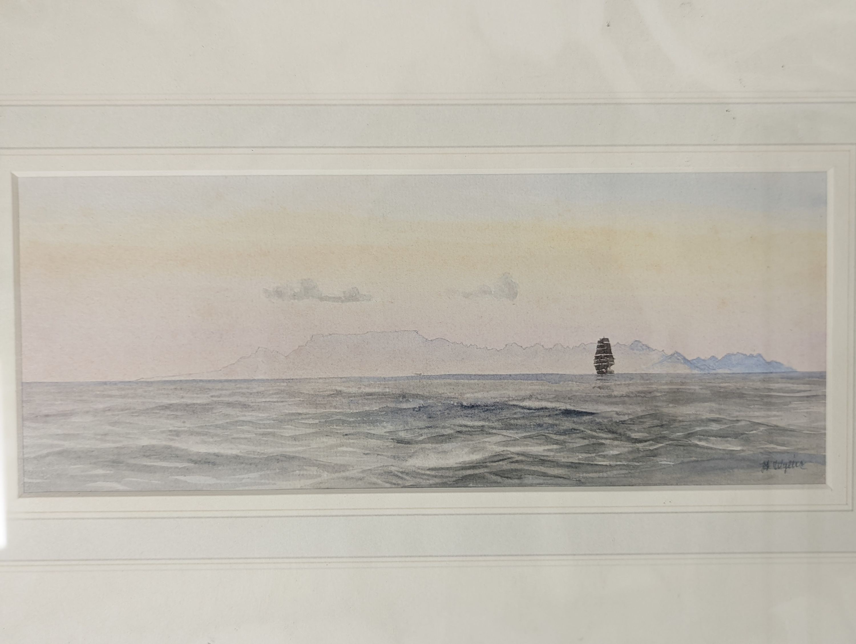 Harold Wyllie (1880-1973), pencil and watercolour, Views of Cape Town from the sea, signed, 11 x 28.5cm